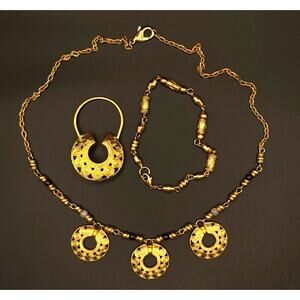 Indian Goldtone Jewelry Necklace Brooch Bracelet Wedding Set